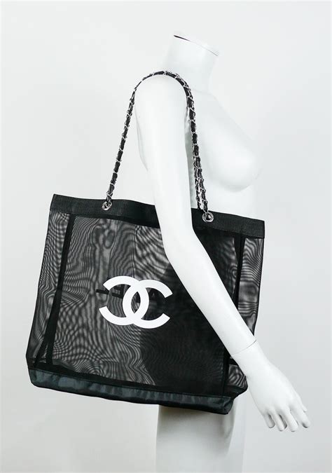 chanel black mesh tote bag|Chanel black tote bag price.